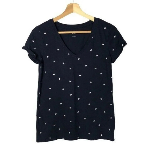 Gap Favorite Tee Navy Blue Silver Eye Print V-Neck T-Shirt S - Picture 1 of 3